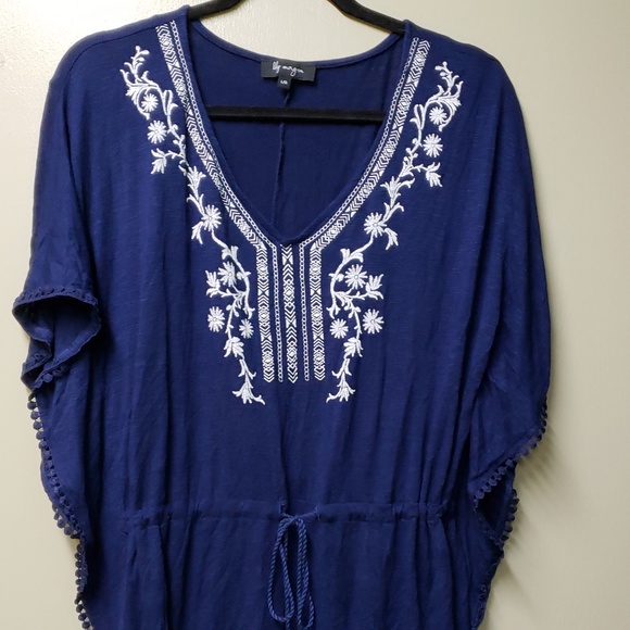 Summer Blue And White Tunic Top With Extendable Waistband- Size Large - Picture 1 of 6